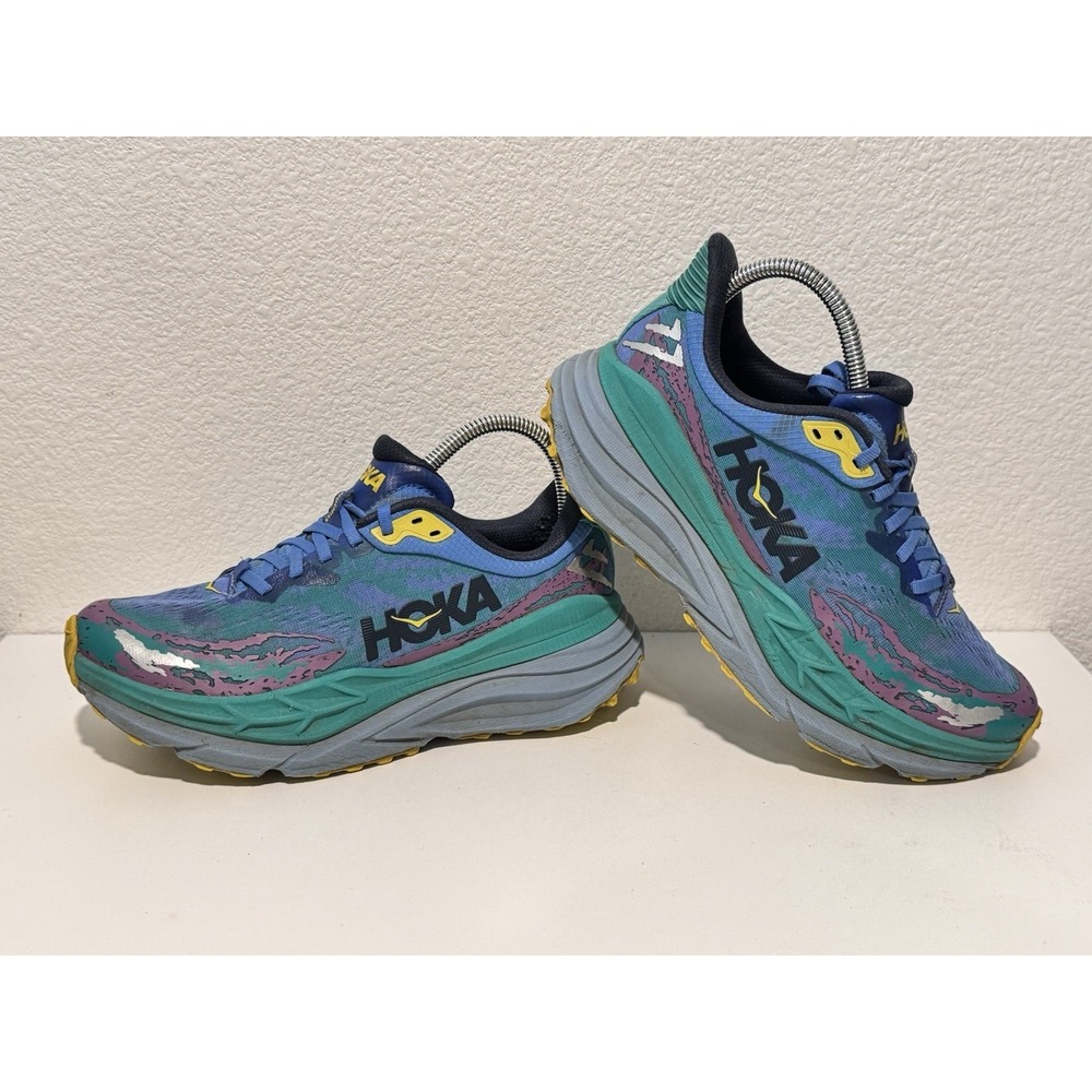Hoka One Stinson 7 Trail Running Shoe Sz 8 Virtual Blue Tech Green 114153 - Picture 10 of 14